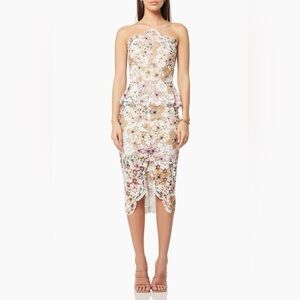 Elliatt Times Floral Print Strapless Lace Cocktail Dress